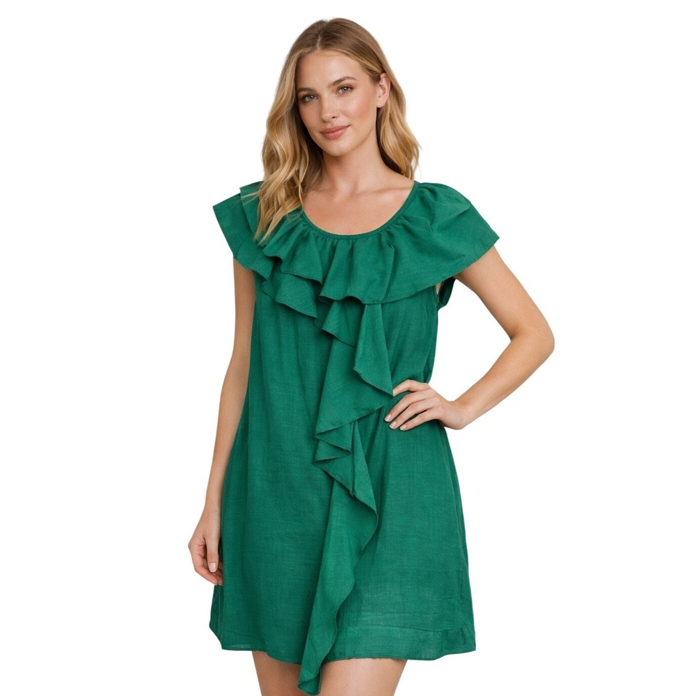 BCBGMAXAZRIA Dress Women's Size 6 Emerald Green Ruffle Collar Chic Y2K